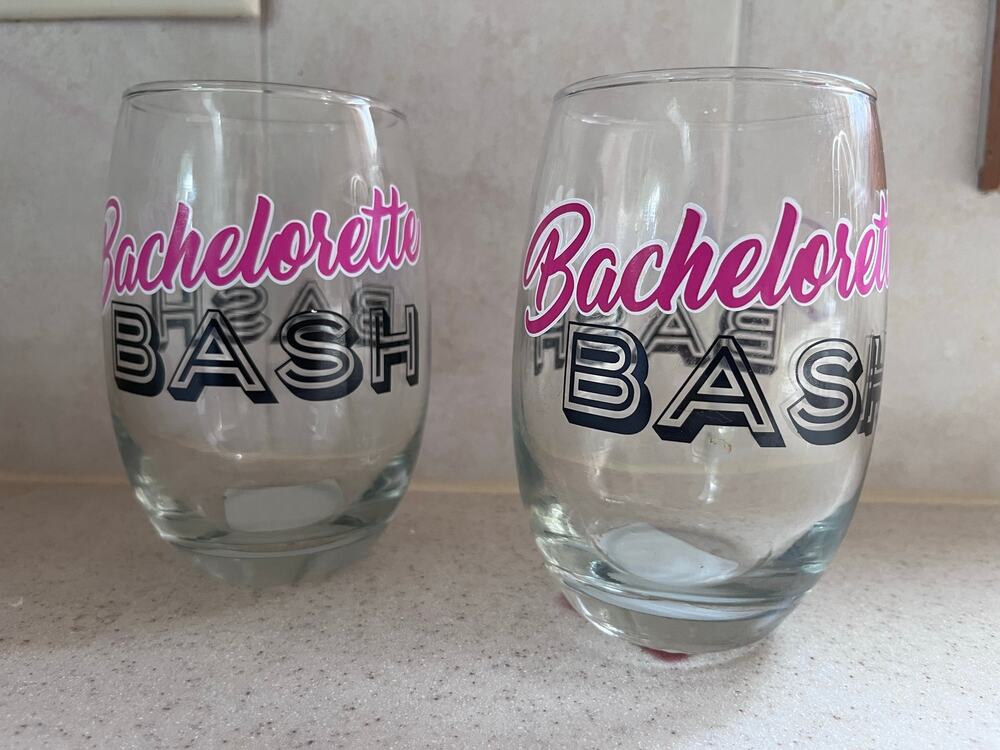 BRAND NEW Bachelorette Bash Stemless Matching Wine Glasses